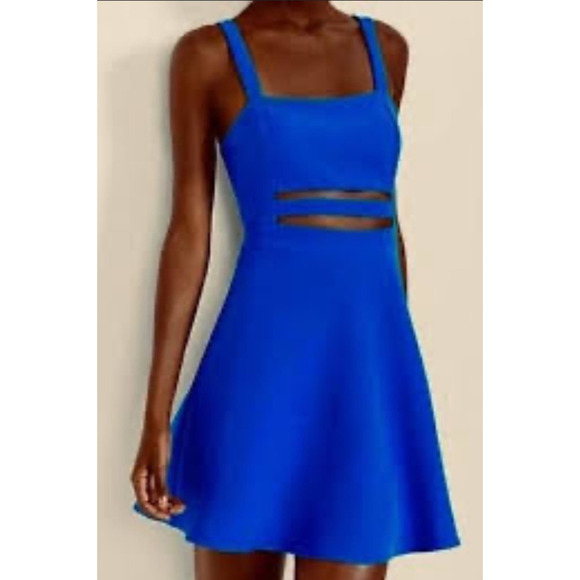 NEW Express Blue Sleeveless Cut-Out Fit And Flare Dress Size 0 Spring & Summer - Picture 1 of 6